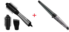 Фен-щетка Remington AS9880 черный/серый + Плойка конусная CI98X8 серый
