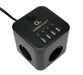 Сетевой фильтр Cablexpert Cube CUBE-3-U4-B-1.5, 3р, 10А, 4хUSB, 1.5м, ур.защиты 4+, коробка черный