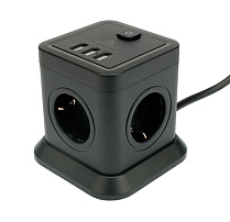 Сетевой фильтр Cablexpert Tower, TWR-4-U3-B-3, 4р, 10А, 3xUSB, 3.1А, 3м, ур.защ. 2+, коробка черный