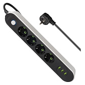 Удлинитель Defender без заземления R210 3 м, 4 розетки, 3xUSB, черный