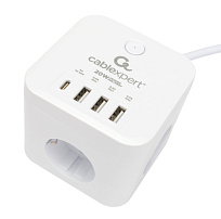 Сетевой фильтр Cablexpert Cube CUBE-3-CU3-W-1.5, 3р, 10А, 1xType-C PD, 3xUSB, 1.5м, ур.защ.4+ белый