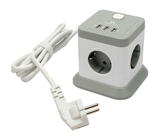 Сетевой фильтр Cablexpert Tower, TWR-4-U3-W-3, 4р, 10А, 3xUSB, 3.1А, 3м, ур.защ. 2+, коробка белый
