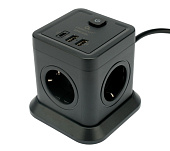 Сетевой фильтр Cablexpert Tower TWR-4-CU2-B-2, 4р, 10А, 1xType-C PD, 20Вт, 2хUSB, 2м, защ.2+, черный