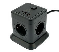 Сетевой фильтр Cablexpert Tower TWR-4-CU2-B-2, 4р, 10А, 1xType-C PD, 20Вт, 2хUSB, 2м, защ.2+, черный