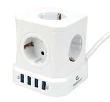 Сетевой фильтр Cablexpert Tower TWR-5-U4-W-2, 5р, 10А, 4хUSB, 3.1А, 2м, ур.защ. 4+, коробка белый