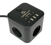 Сетевой фильтр Cablexpert Cube CUBE-3-CU3-B-1.5, 3р, 10А, 1xType-C PD, 3xUSB, 1.5м, ур.защ.4+ черный
