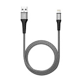 Кабель Olmio MFI STRONG, USB 2.0 - lightning, 1.2м, 2.4A, серый