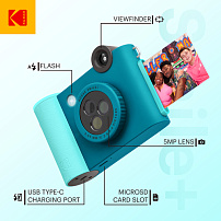 Фотоаппарат моментальной печати Kodak Smile+ голубой