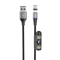 Кабель Olmio MagCable 3in1, USB 2.0 - microUSB/typeC/8-pin, 1,2м, 3A, текстильная оплетка, черный