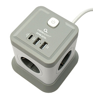 Сетевой фильтр Cablexpert Tower, TWR-4-CU2-W-2, 4р, 10А, 1xType-C PD, 20Вт, 2хUSB, 2м, защ. 2+ белый