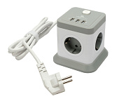 Сетевой фильтр Cablexpert Tower, TWR-4-U3-W-3, 4р, 10А, 3xUSB, 3.1А, 3м, ур.защ. 2+, коробка белый