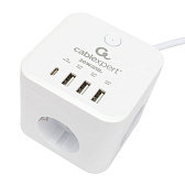 Сетевой фильтр Cablexpert Cube CUBE-3-CU3-W-1.5, 3р, 10А, 1xType-C PD, 3xUSB, 1.5м, ур.защ.4+ белый