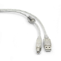 Кабель USB 2.0 Pro Cablexpert CCF-USB2-AMBM-TR-6, AM/BM, 1,8м, экран, феррит.кольцо, прозрачный, пак